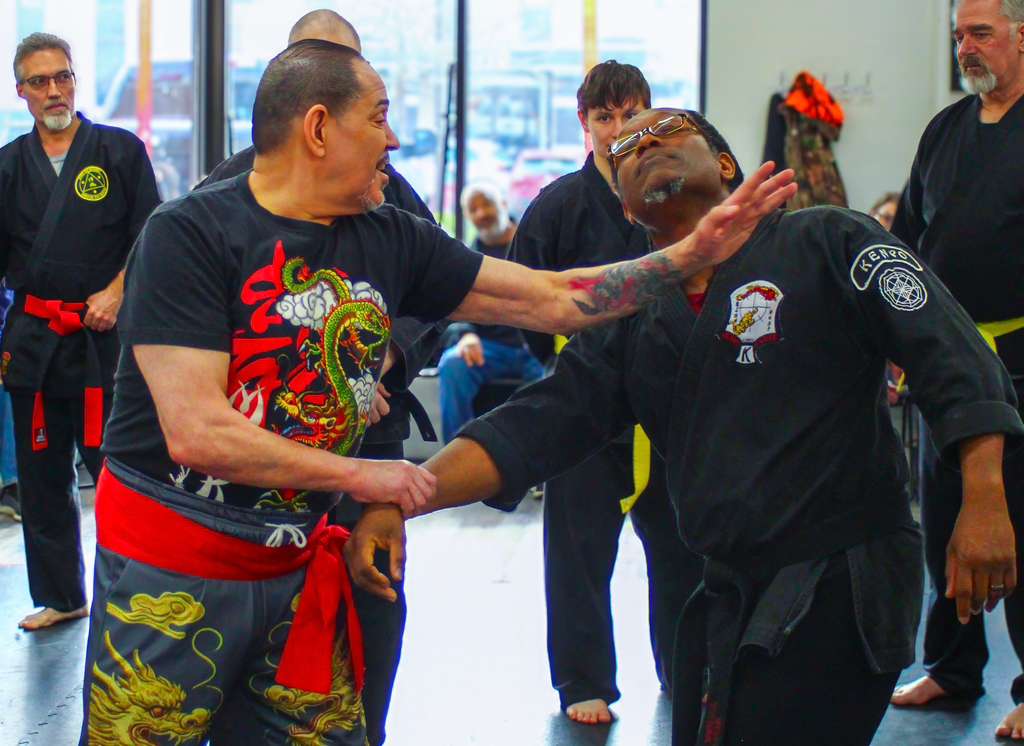 Instructor demonstrating centerline control during Wing Chun class at Burning Tree MMA